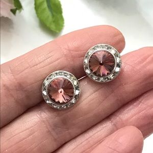 Dark Pink Swarovski Crystal Element Stud Earrings